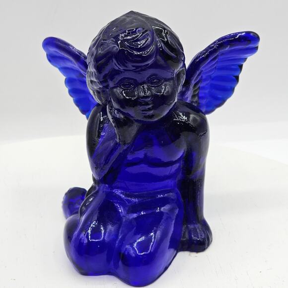 Vintage Cobalt Blue Glass Angel Candlestick Holders Angel on Knees Figurines - Picture 3 of 8